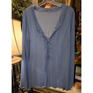 WT # 2003 Women's  Small In the Beginning Blue Tunic with long flowing sleeves,